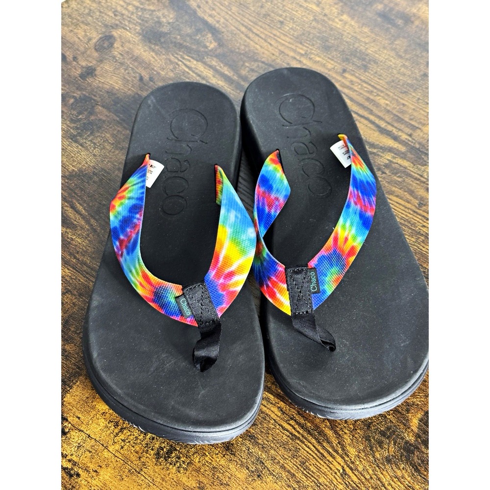 Chaco Men's Black Rainbow Tie Dye Thong Sandals Slip On Rubber 11 Flip Flop